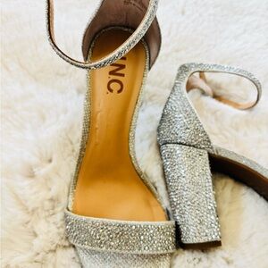 INC International Concepts Glittering Silver Block Heels